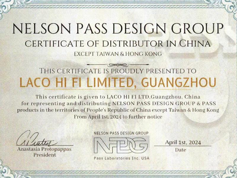 力高音响荣获美国柏斯NPDG（美国Pass Laboratories Inc.产品）中国总代理